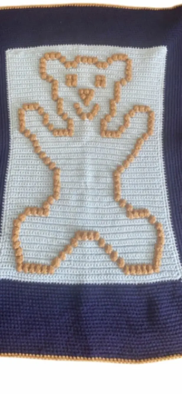 Vintage Handmade Crochet Bear Throw Blanket 36 Wide X 42 Long